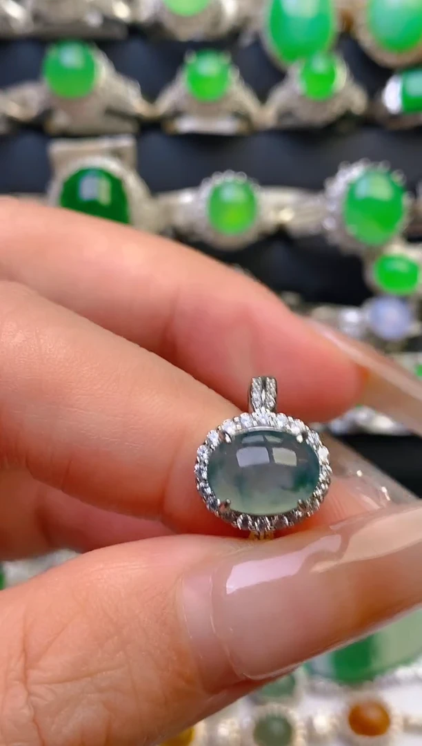 翡翠戒指银S925镶嵌天然