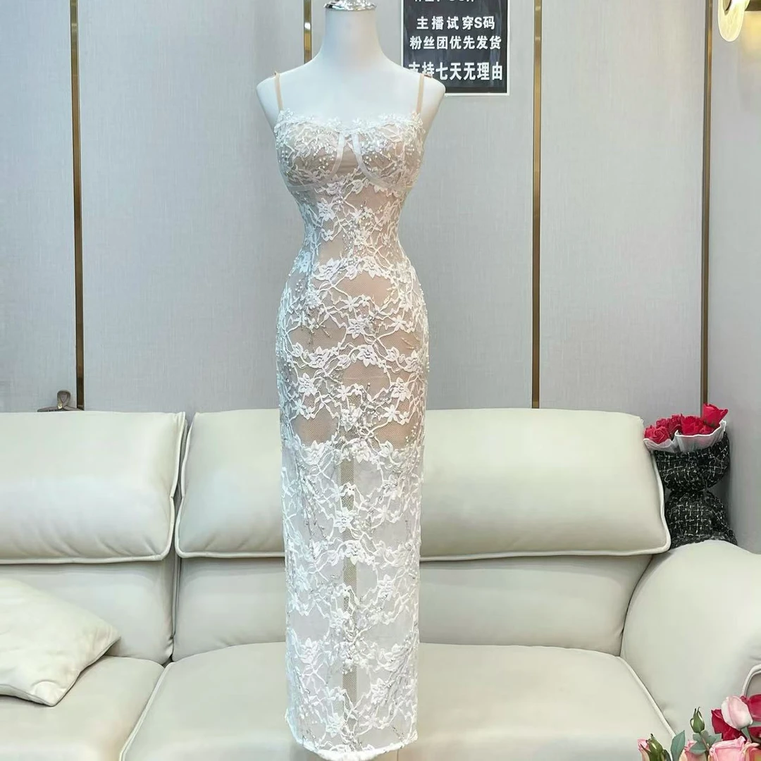 BECHARMING「偷心契约」时尚气质性感法式蕾丝连衣裙Q0900