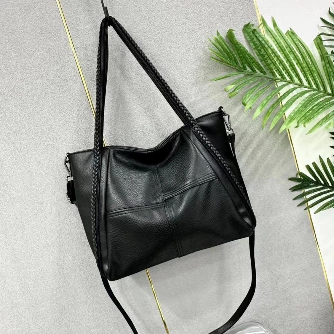 时尚百搭女士黑色简约托特包单肩斜挎手提包大容量腋下包5114