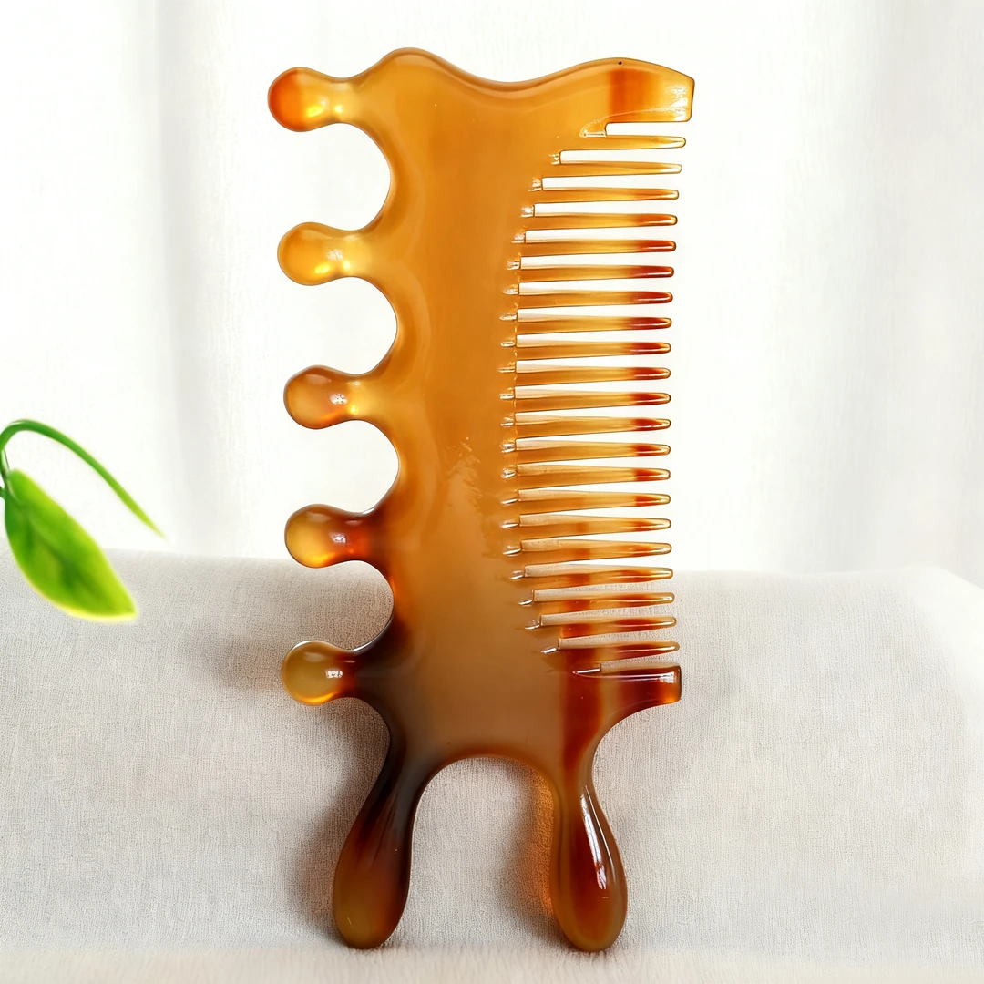 天然牛角梳子按摩梳头部按摩梳鼻刮小巧办公室使用四合一多功能梳