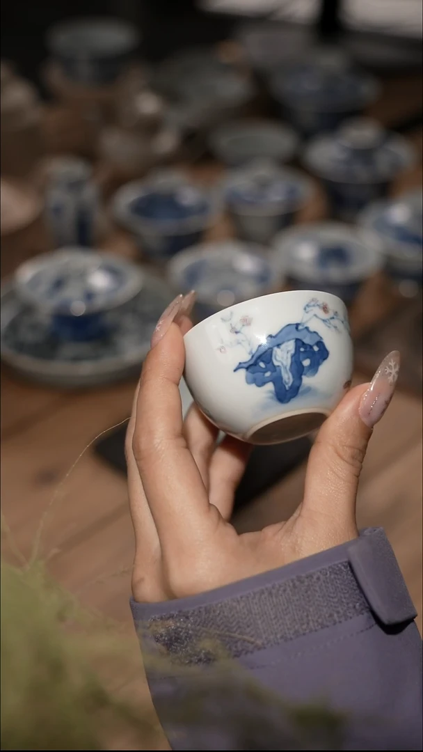 摆件陶景德镇陶瓷摆件釉里红单杯