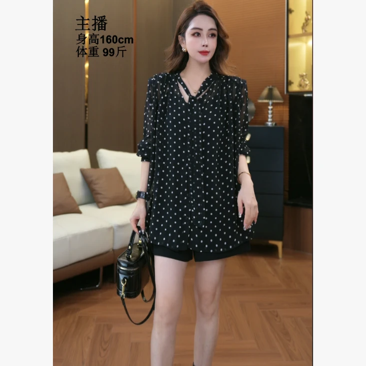 【鑫蕾】早秋新款波点印花打底衫小衫纽扣衬衫29033