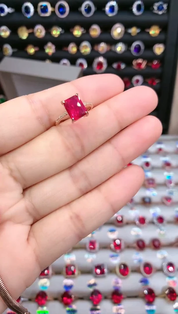 【闪购商品】红宝石戒指银S925镶嵌玫瑰金7.9