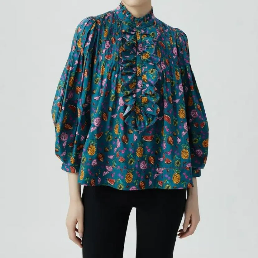 AMASS/阿玛施新款花色百搭显气质浪漫女人味花衬衫衬衣5300943