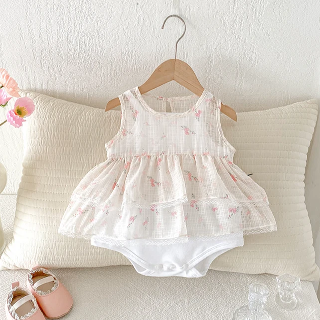 点兮婴幼儿衣服女宝宝套装连体吊带包屁衣背带裙子公主分体两件套