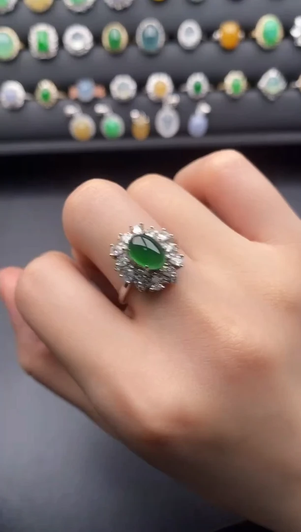 银S925镶嵌戒指翡翠一物一证一礼盒
