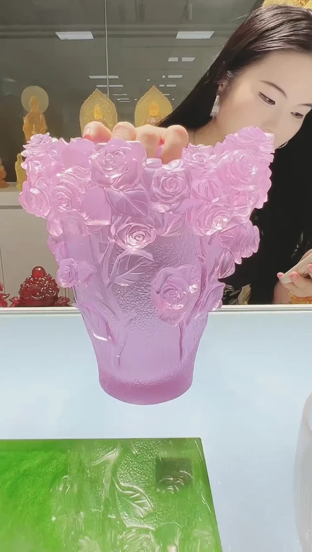 手工艺品琉璃y***8古法琉璃玫瑰花瓶