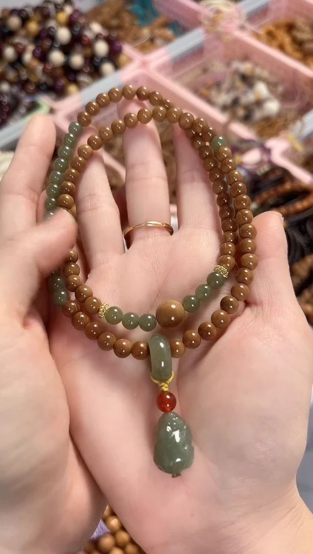 项链未镶嵌和田玉库克圆珠6mm搭配和田玉貔貅项链