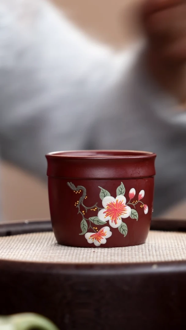 【闪购商品】紫砂茶壶紫泥线韵杯泥绘花