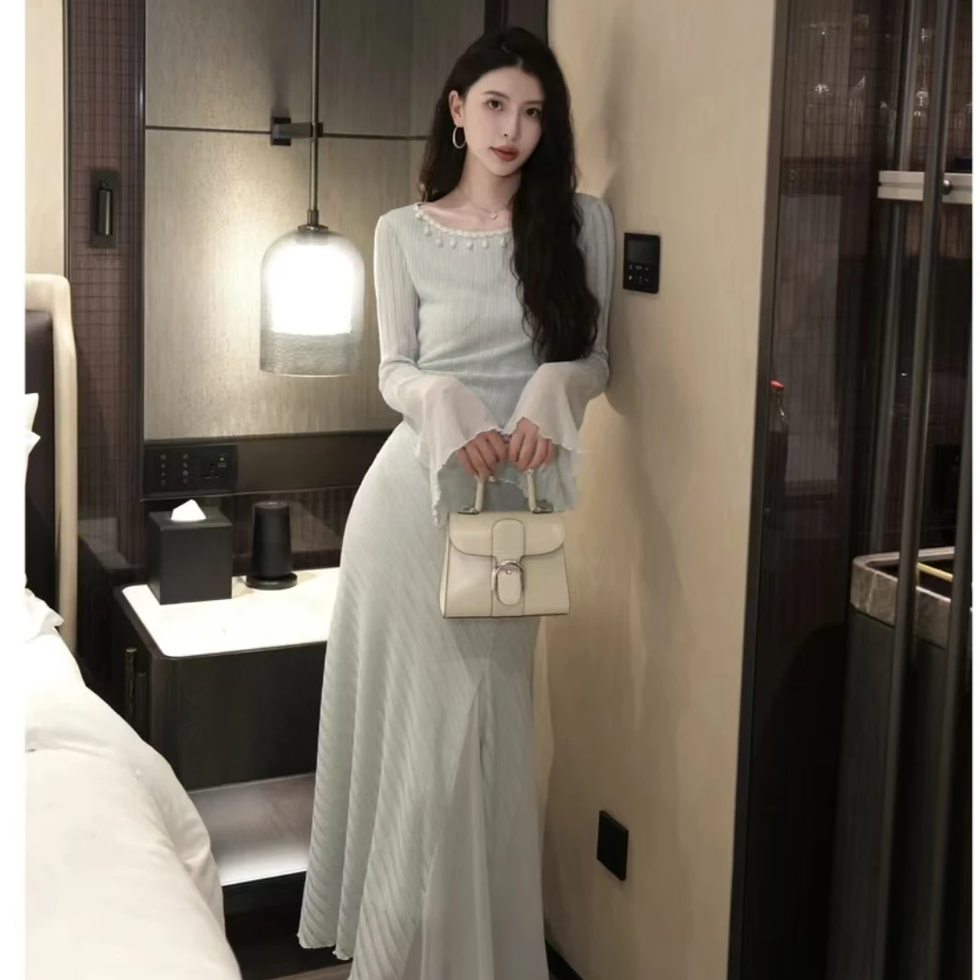 温润气质 针织衬衫半身裙时尚套装女气质轻薄两件套