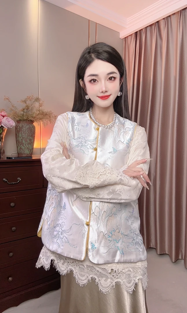 6806款新中式国风双面穿马甲早春新款圆领刺绣提花马夹中国风