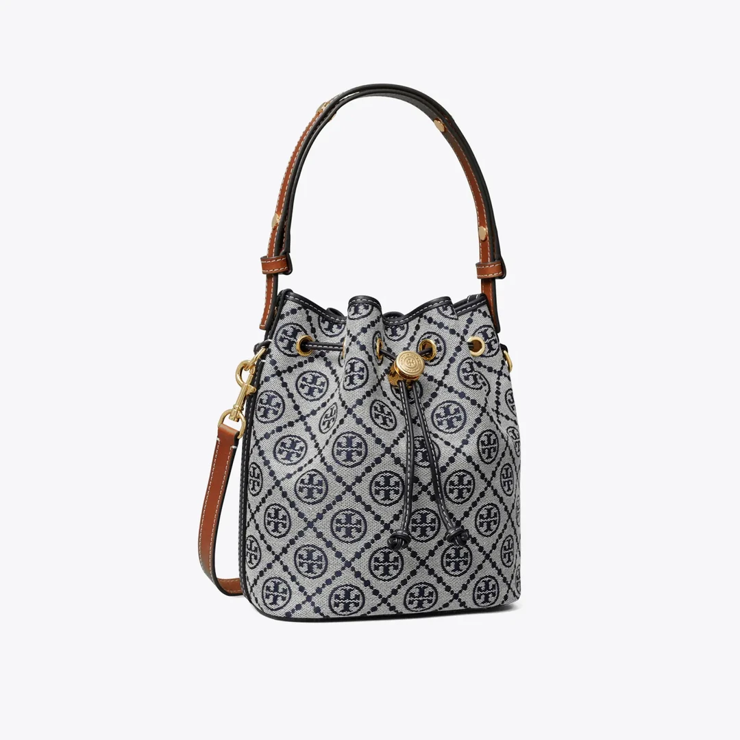 ToryBurch汤丽柏琦藏蓝色中号老花水桶包家庭166414-405