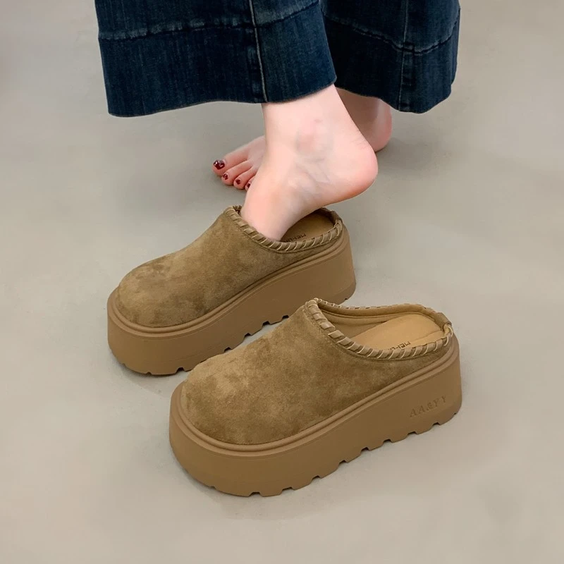 厚底增高勃肯鞋包头半拖鞋女秋外穿2025新款懒人一脚蹬半托女鞋子