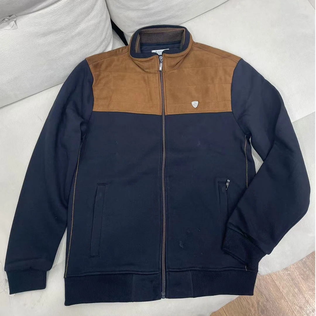 出口单男士商务休闲立领鸡皮绒撞色加绒夹克1218