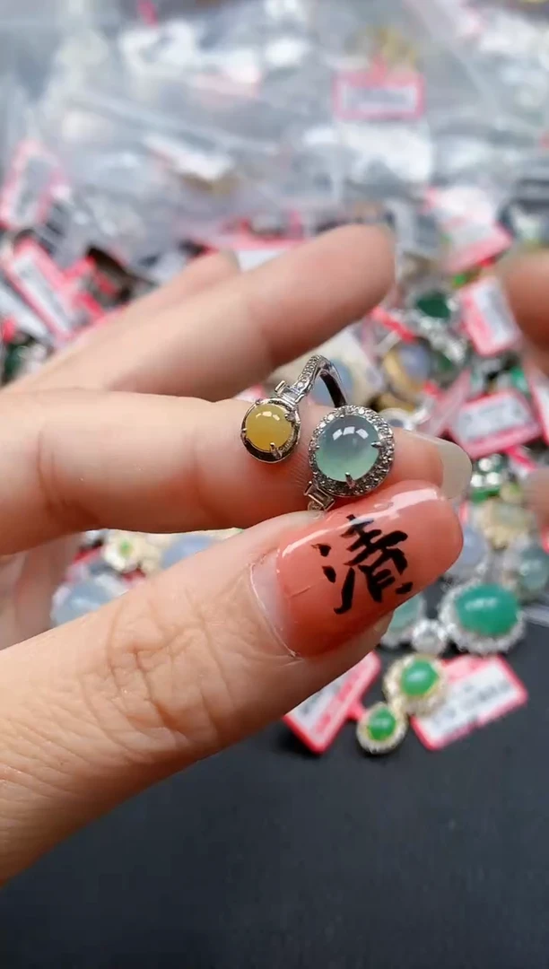 银S925镶嵌戒指翡翠天然A货缅甸翡翠
