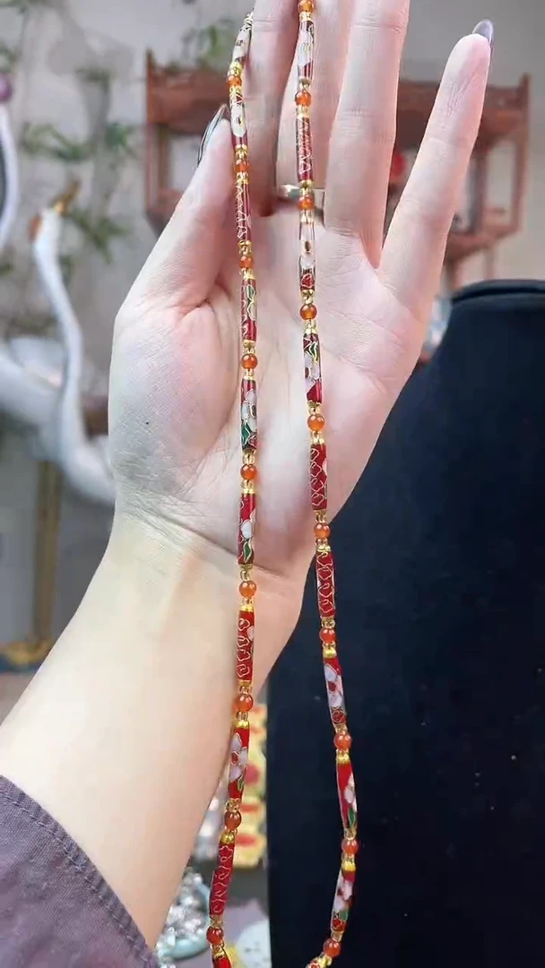 非遗手工景泰蓝竹节项链红色