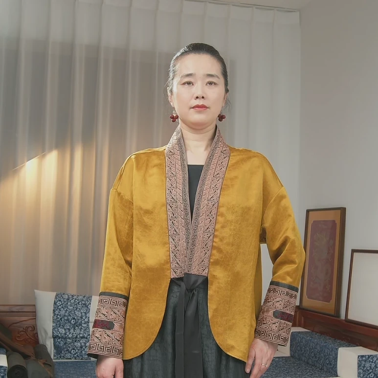 品叔&重工 · 桑蚕丝缎龟莨绸香云纱设计刺绣新中式上衣