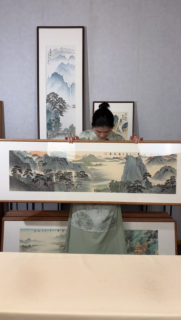 国画手绘*溪亭山色*52*172cm带框发货