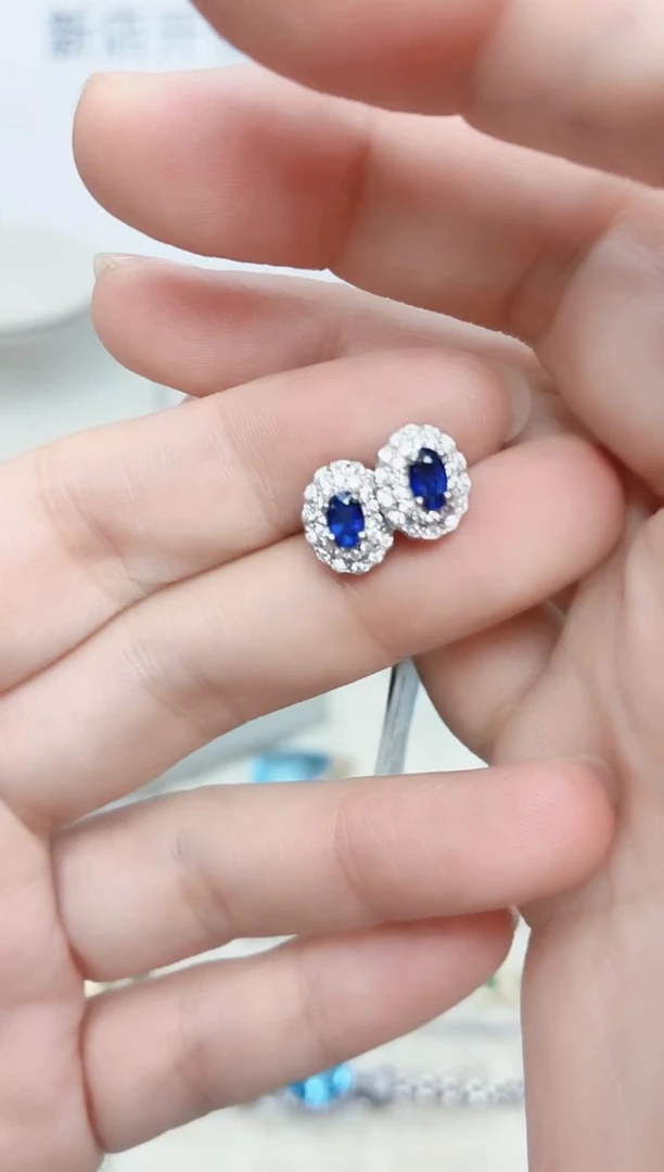 耳饰蓝宝石银S925镶嵌493ZB1130产品一个（多样性）