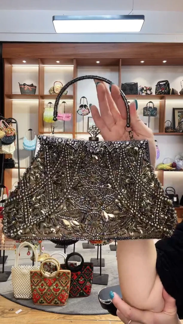 织物16号手工珠珠包包腋下斜跨包手拿包手提晚宴包