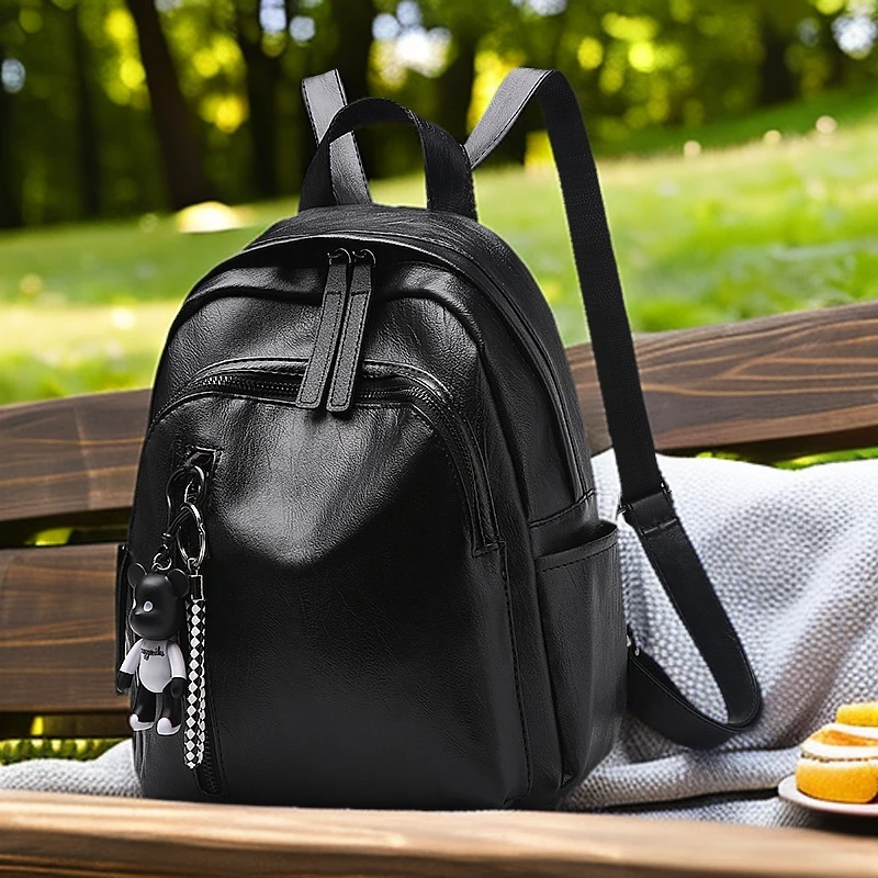 双肩包女包2025新款时尚百搭背包大学生书包休闲旅行包软皮防水