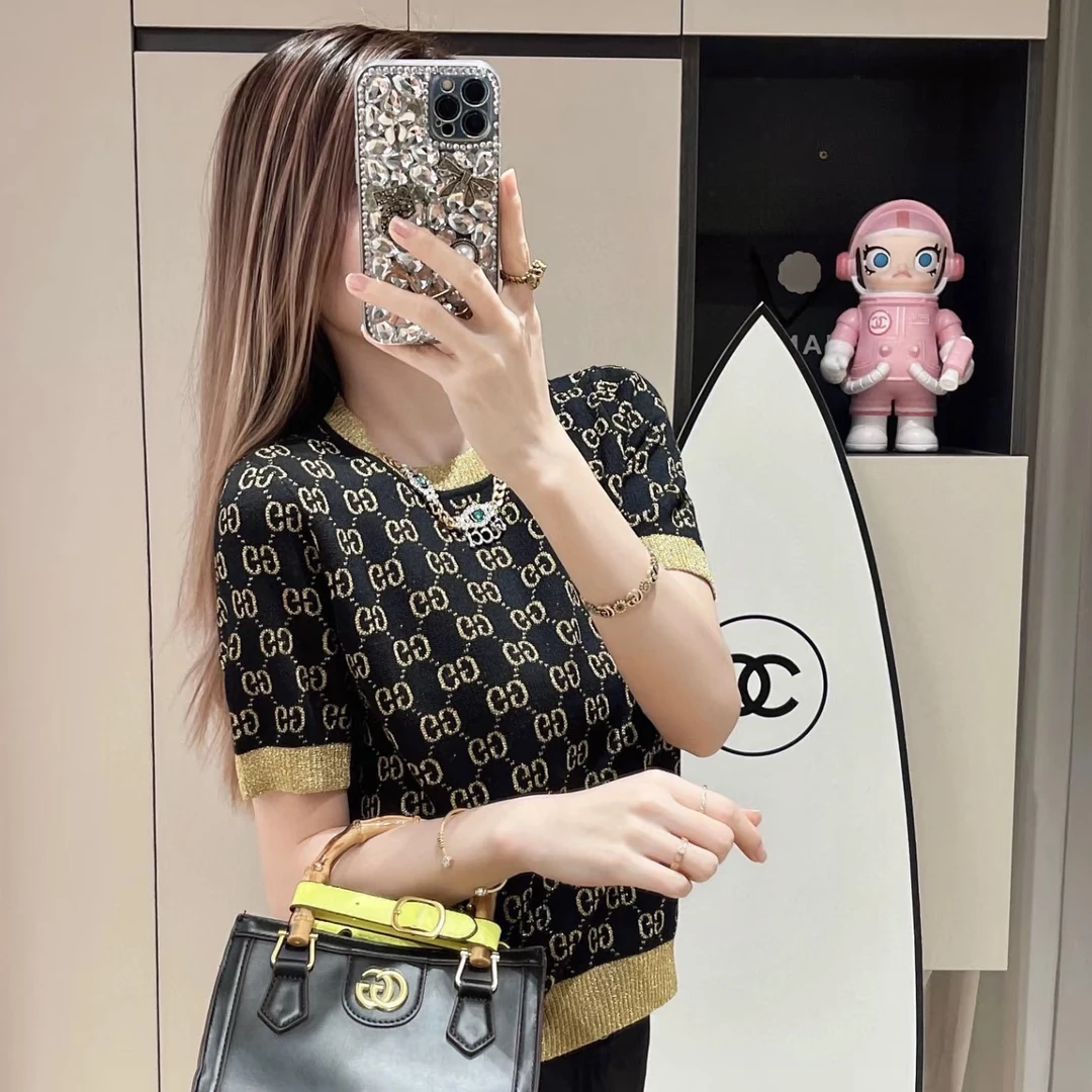 99新 GUCCI/古驰 250958/S码/双Glogo满印圆领短袖针织衫