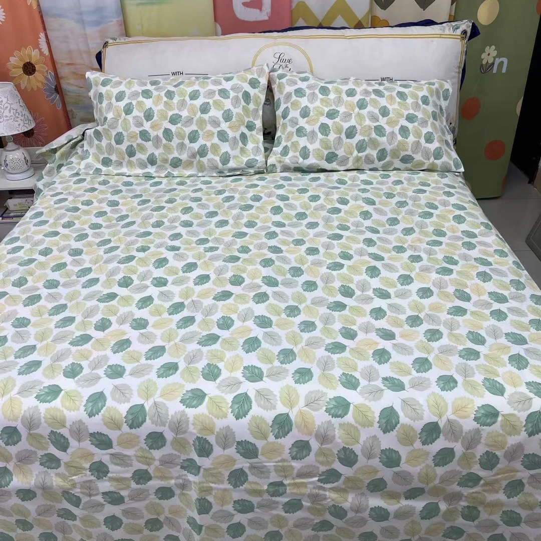 【山东纯棉老粗布三件套】软凉席老粗布双人床单亲肤耐用-绿叶风情