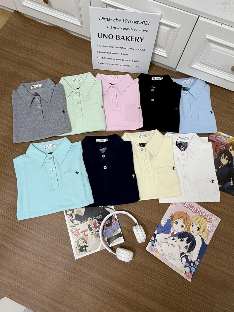 兔纯希JK原创收腰正版POLO衫夏季薄款学院风校供刺绣短袖衬衫夏款