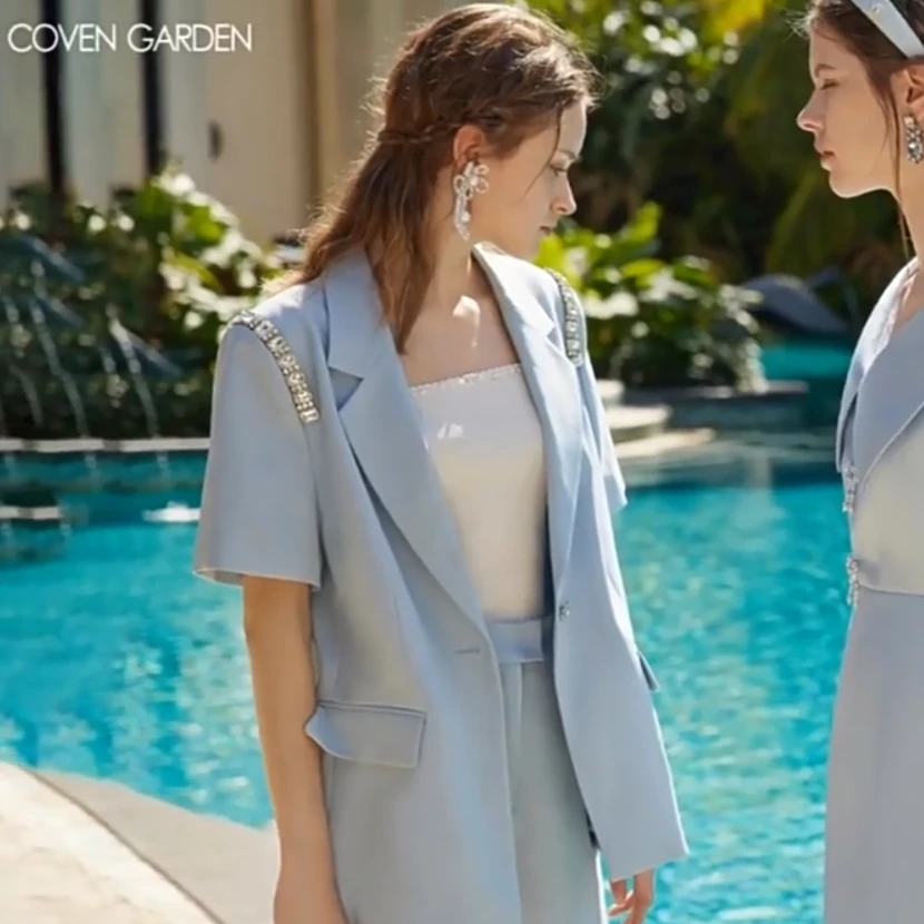 【哥文花园】 短袖钉珠设计感西装外套女 CWA2041600