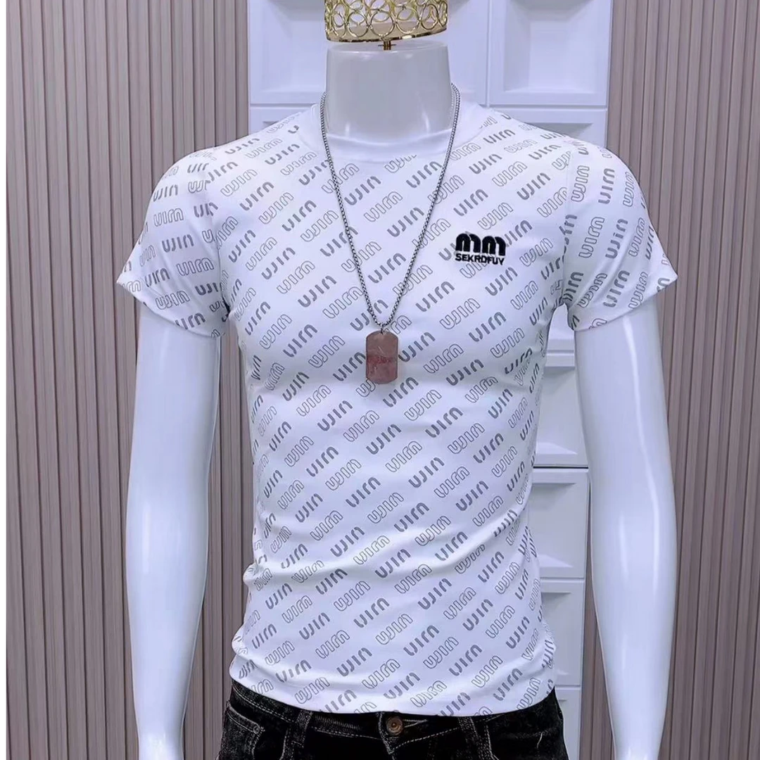 夏季新款男士t恤短袖时尚潮流修身个性短袖男t恤休闲百搭圆领短袖