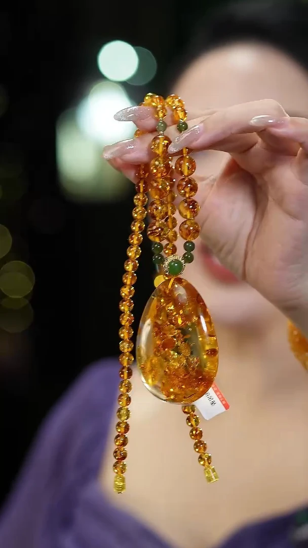琥珀（花珀）项链未镶嵌美**乐花珀水滴吊坠