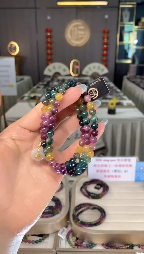 未镶嵌老矿碧玺色标彩虹三圈手串6mm+碧玺多样性发一条mz
