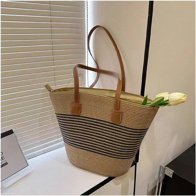 夏季草编包包沙滩海边户外出游度假大容量单肩包（有拉链有内衬）