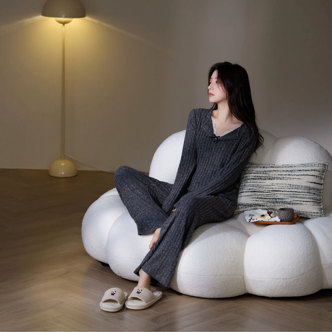 2025新款慵懒风睡衣女春秋季长袖简约休闲显瘦家居服套装可外穿