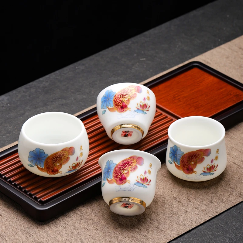 鱼乐杯德化羊脂玉主人杯简约白瓷功夫茶具会客茶杯家用商务礼品