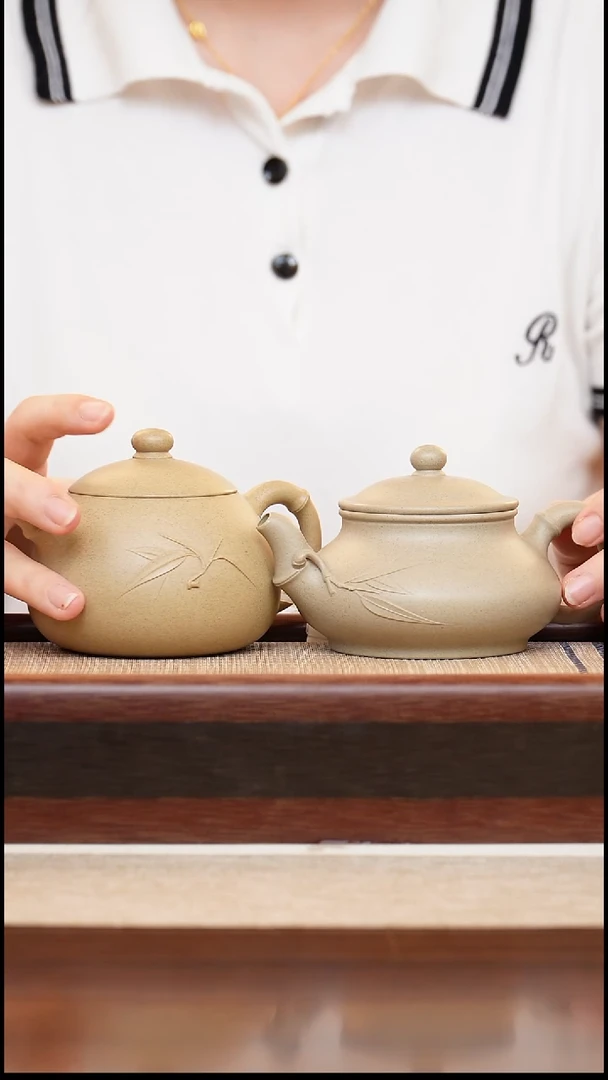 大**游白段竹节潘壶+白段竹节乳瓢200cc宜兴紫砂壶