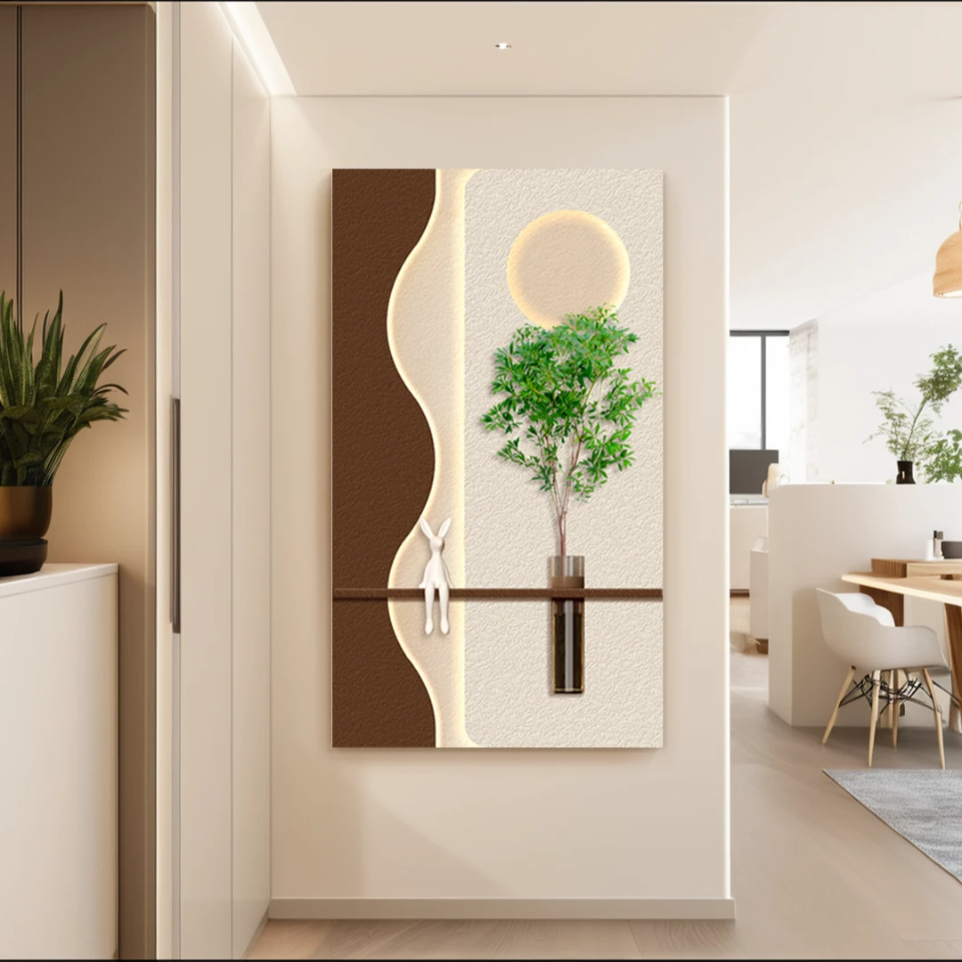 水培绿植砂岩奶油风玄关装饰画走廊过道高级感发光画