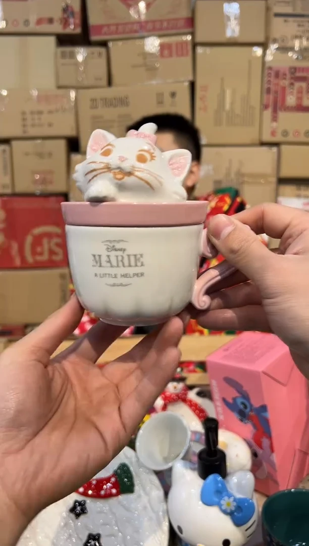 【闪购商品】杯原盒玛丽猫带盖咖啡杯