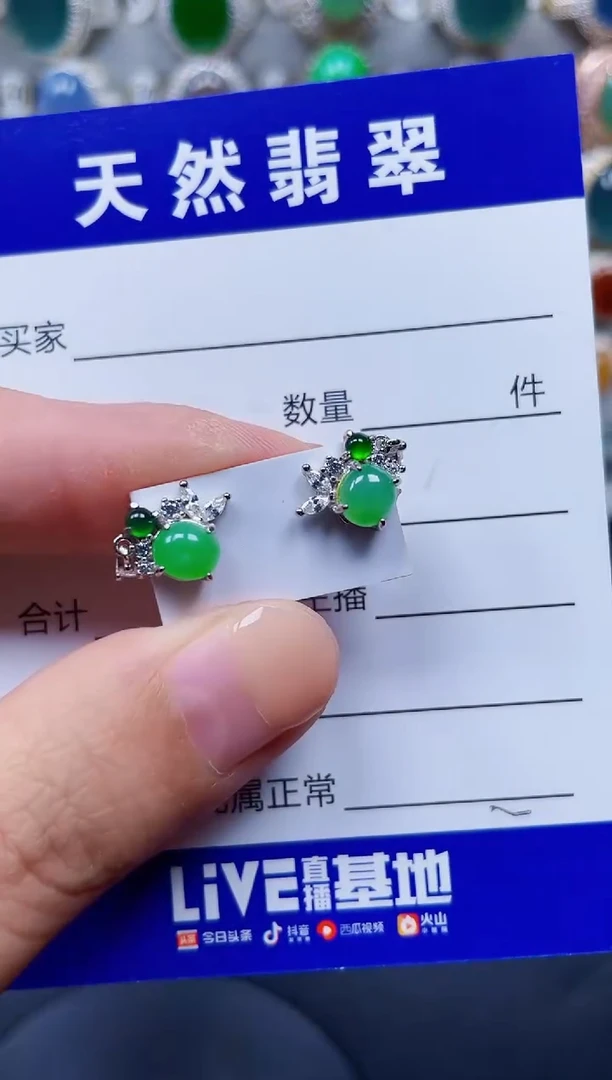银S925镶嵌翡翠耳饰115