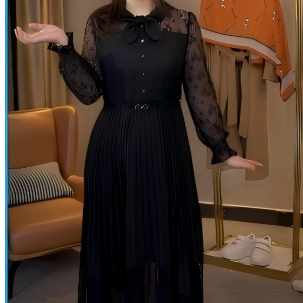 松紧腰新款蕾丝仙女裙长袖连衣裙公主裙女