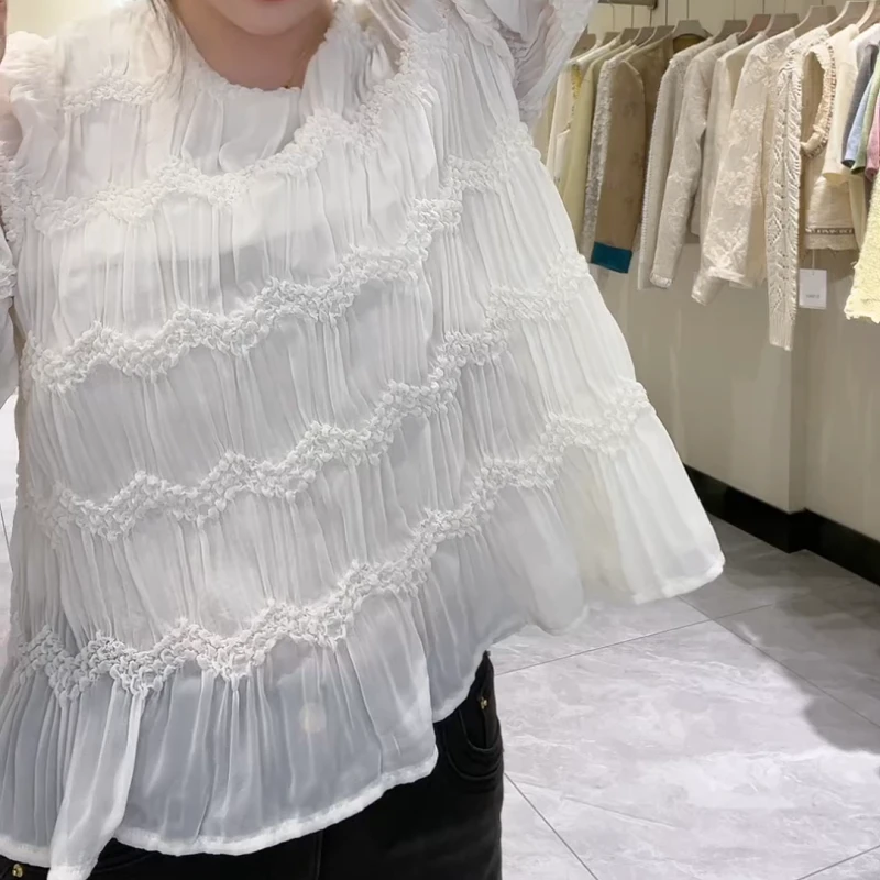 韩版褶皱纹理长袖小衫气质显瘦时尚长袖上衣女LK2501673