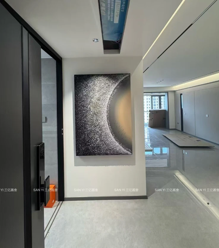 【星辰】轻奢黑白手绘肌理油画沙发侧挂玄关入户走廊过道时来运转