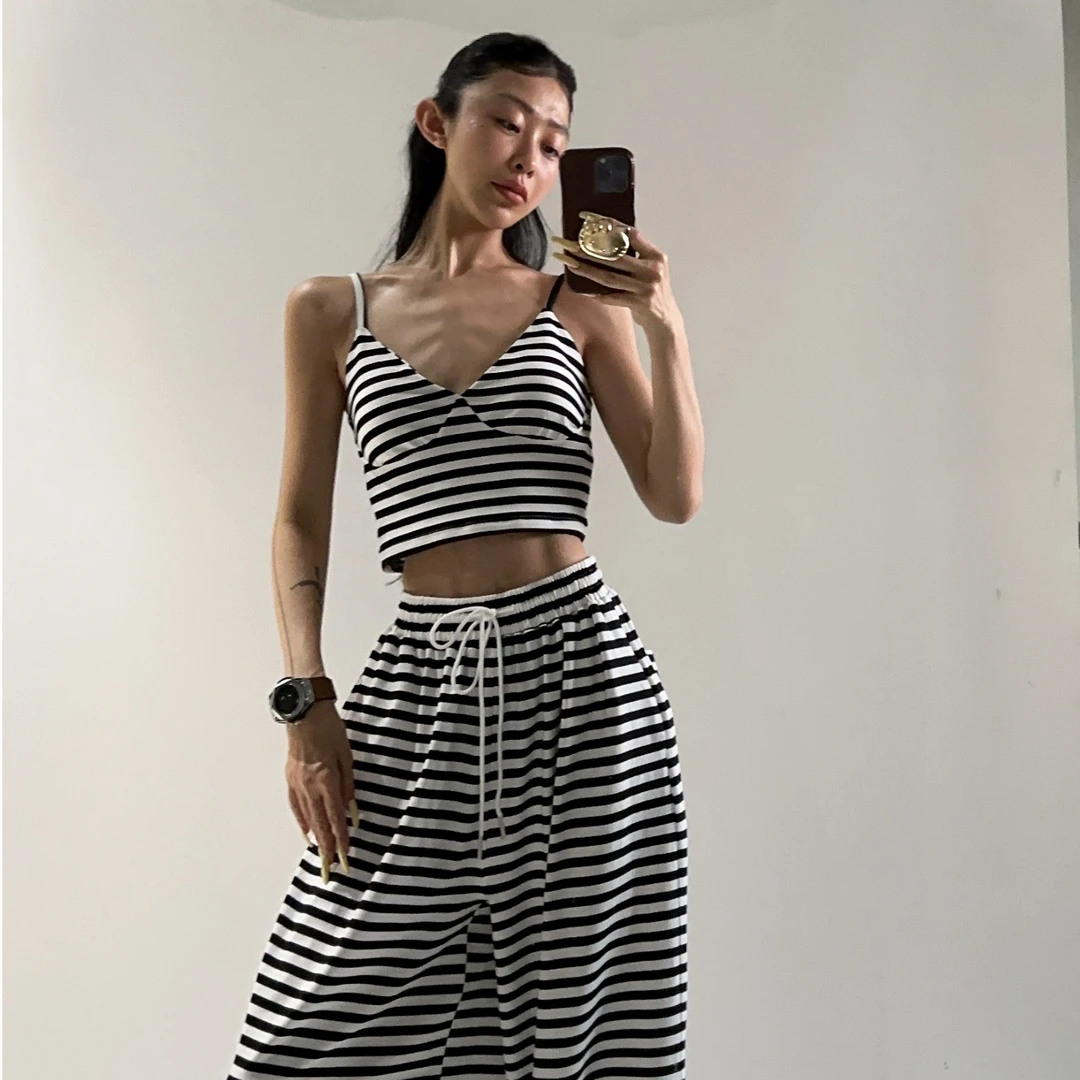 VIVISPLENDID20336#（定制福利款NO退NO换）条纹显瘦带胸垫套装