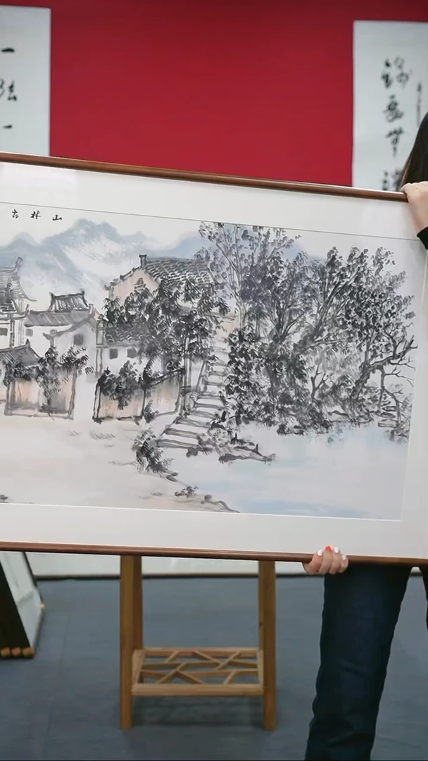 国画123*63带框手绘作品