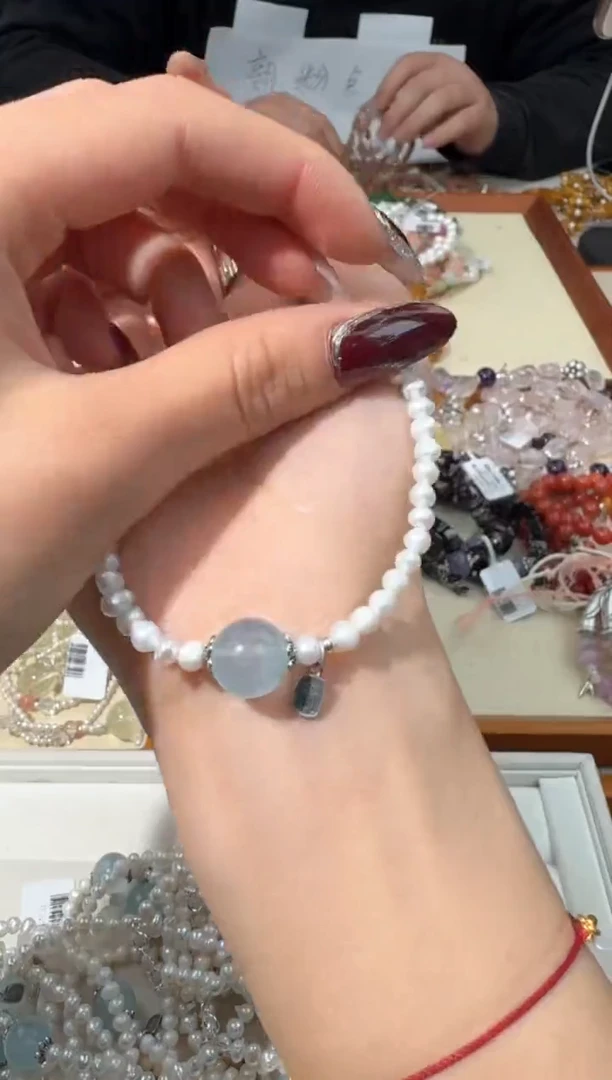 【闪购商品】水晶手链银S925镶嵌D167珍珠海蓝单珠款