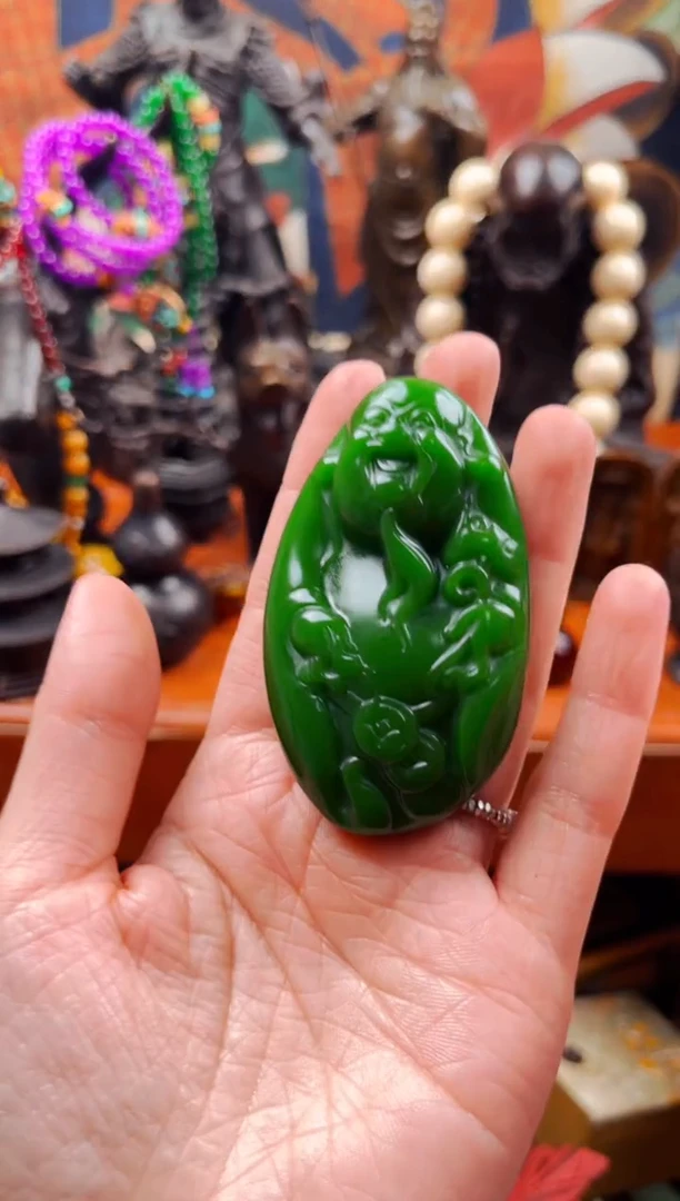 【闪购商品】和田玉1未镶嵌和田碧玉财神手把件D9943