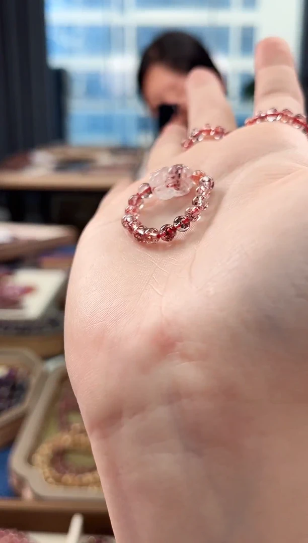 未镶嵌手串水晶金草莓超七貔貅戒圈4mm【多样性发一】