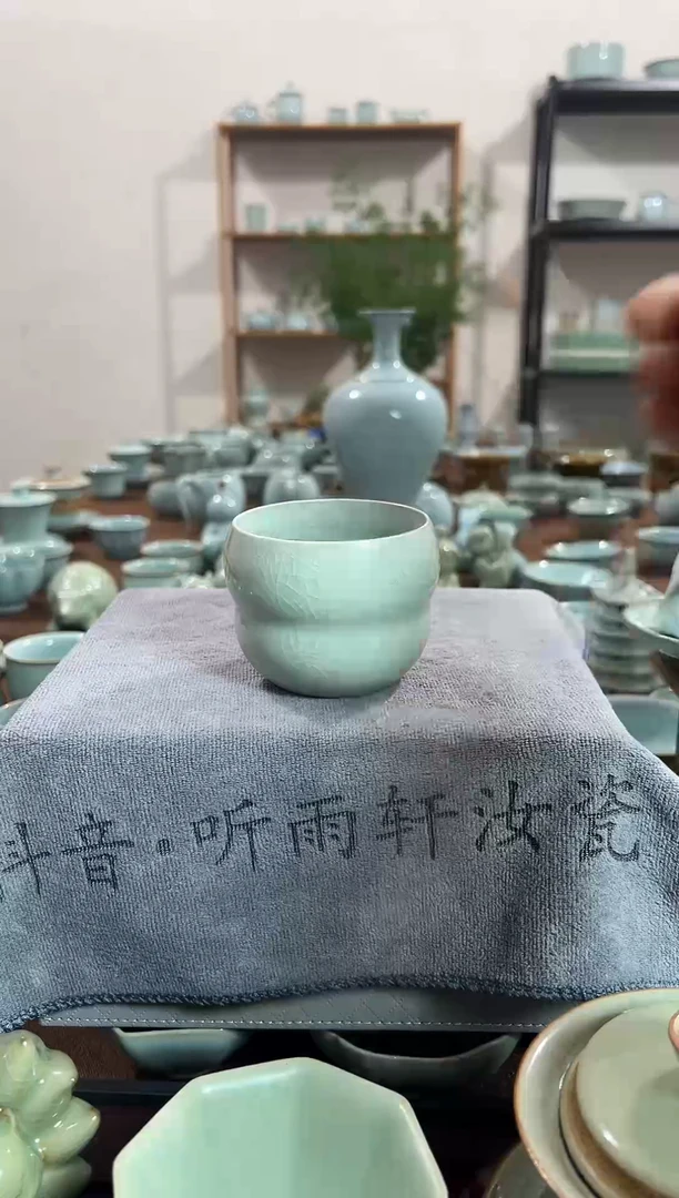 杯子微微瑕原矿仿古月白釉福禄杯