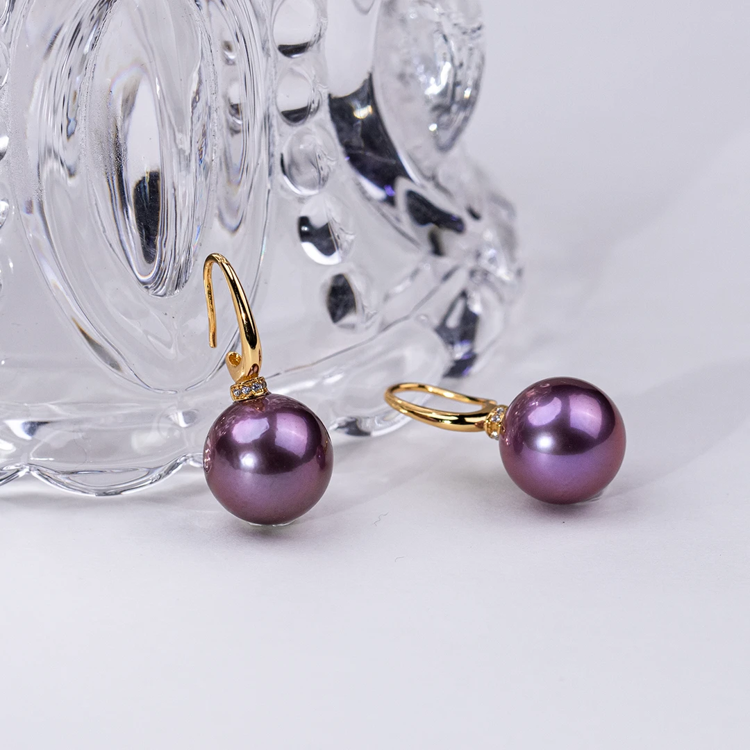【吟吟甄选】天然淡水珍珠13-14mm炫紫色大龙珠耳饰耳钩