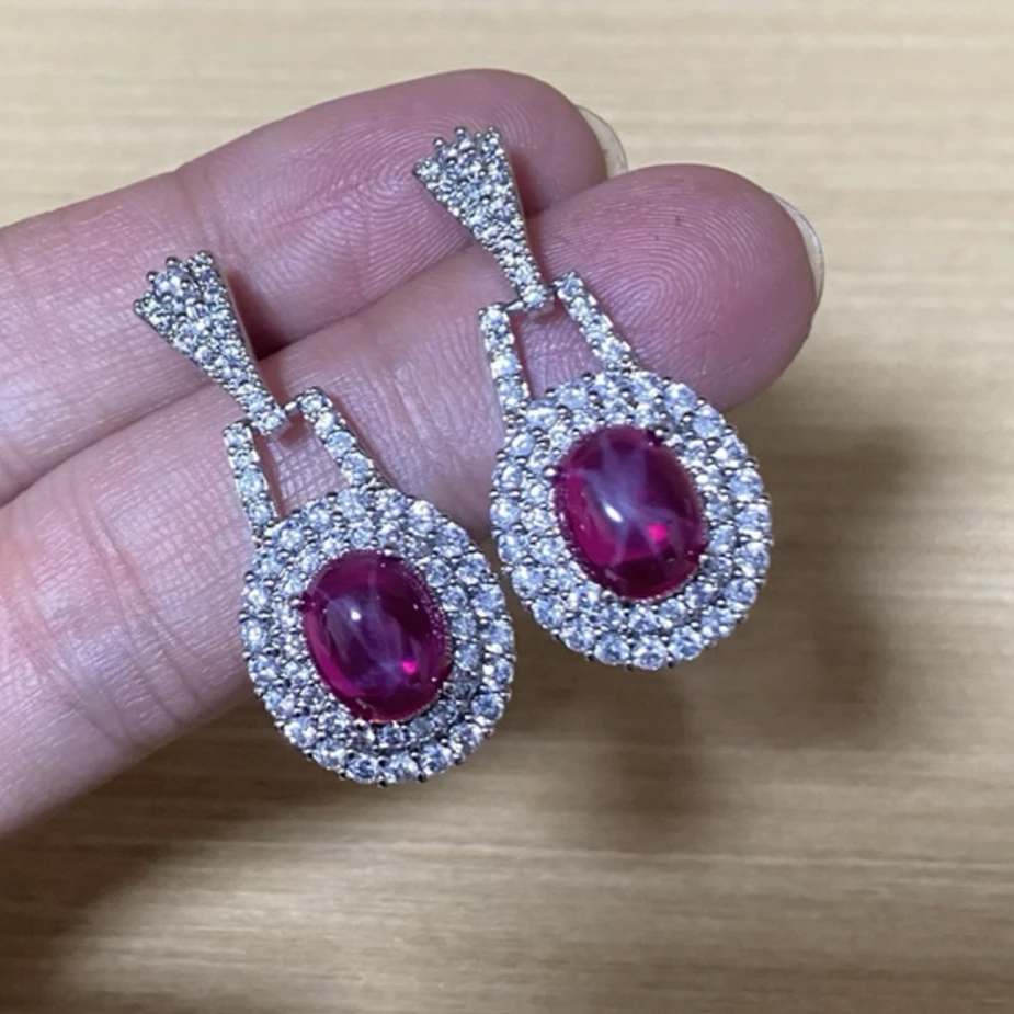 【高级定制】高贵星光红宝石豪华合金精工耳钉836